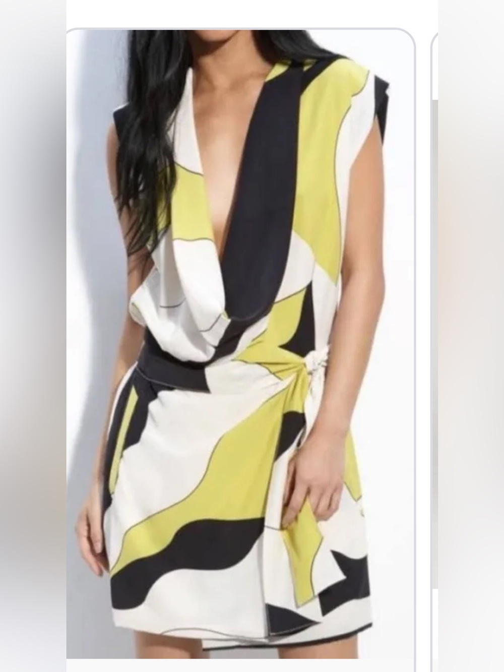Vintage Diane Von Furstenberg Yellow, Black & Cream Midi Wrap Dress - Picture 4 of 4